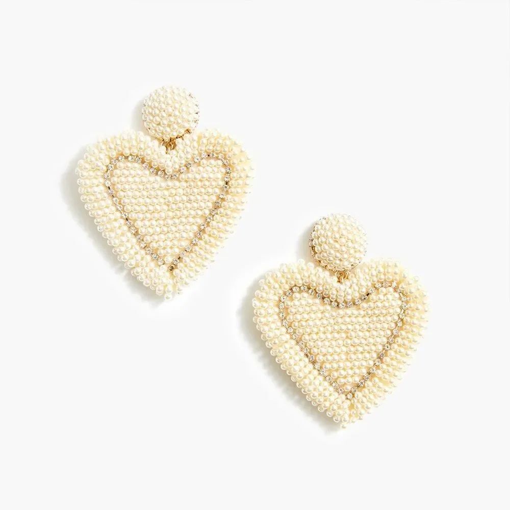 J. Crew Cream Pearl Heart Earrings with Textured Design